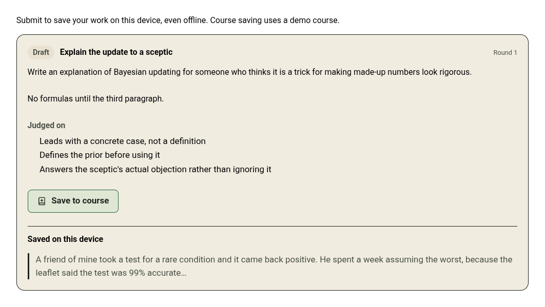 Assignment showing a submitted learner response.