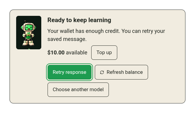 Credit recovery card after the wallet balance is refreshed.