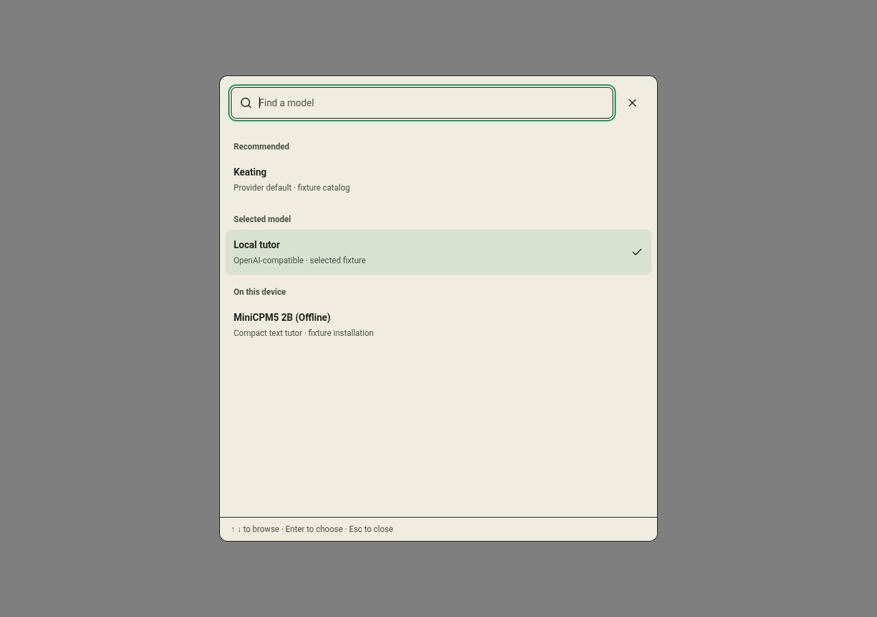 Current model picker with available model choices.